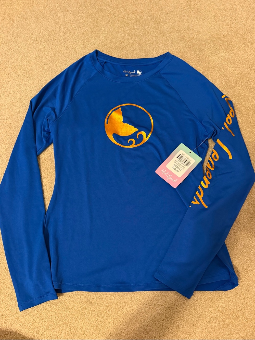 Royal Blue Long Sleeve “Reel Legends” Performance Tee with Orange Whale Logo